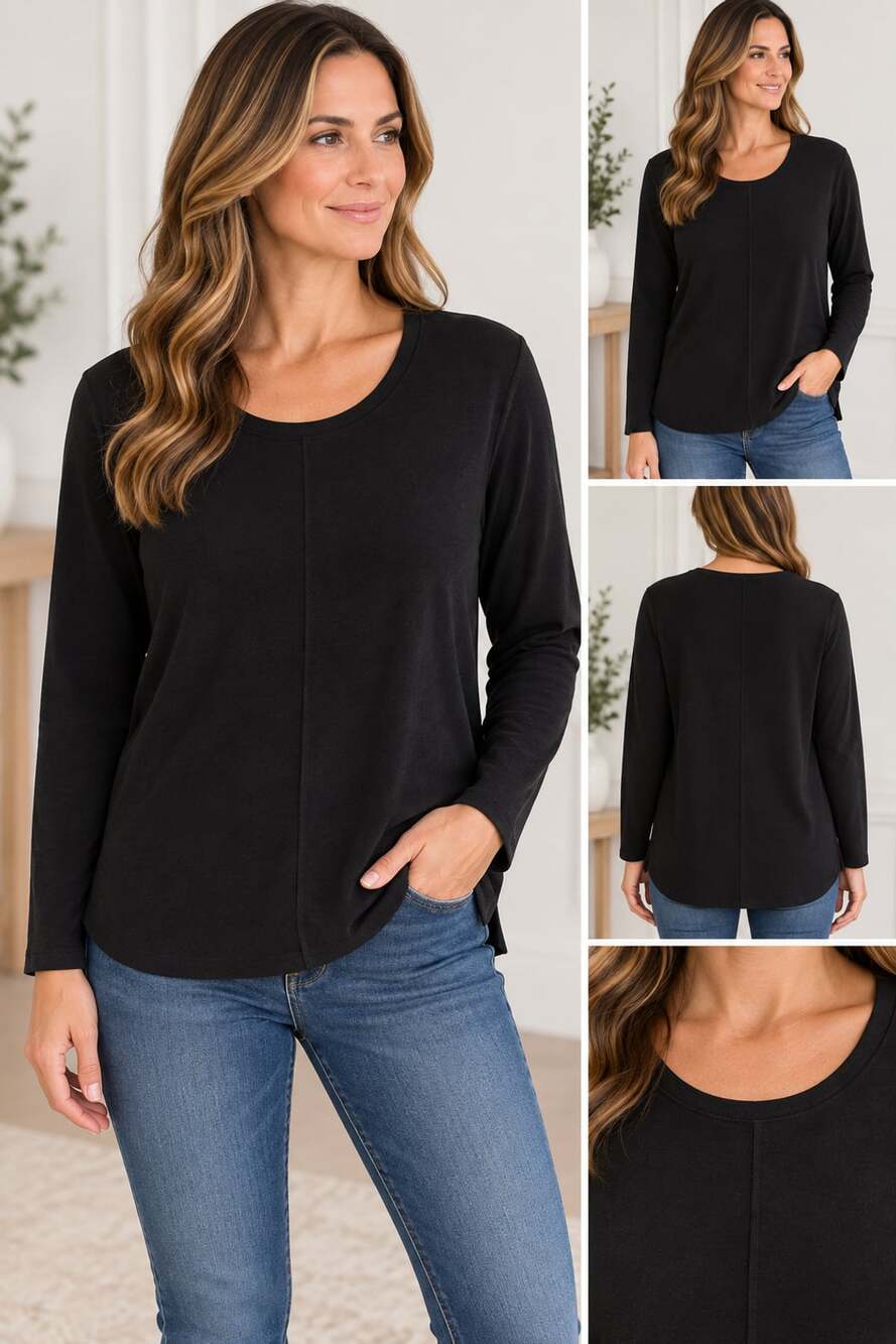 J.Jill Pima Crew-Neck High-Low Tee Black Long Sleeve Size M